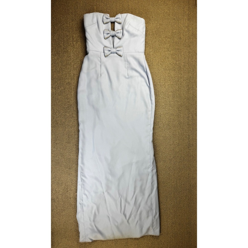 After Six Dress 4 Light Blue Strapless Bow Rhinestone Cutout Formal Maxi Prom